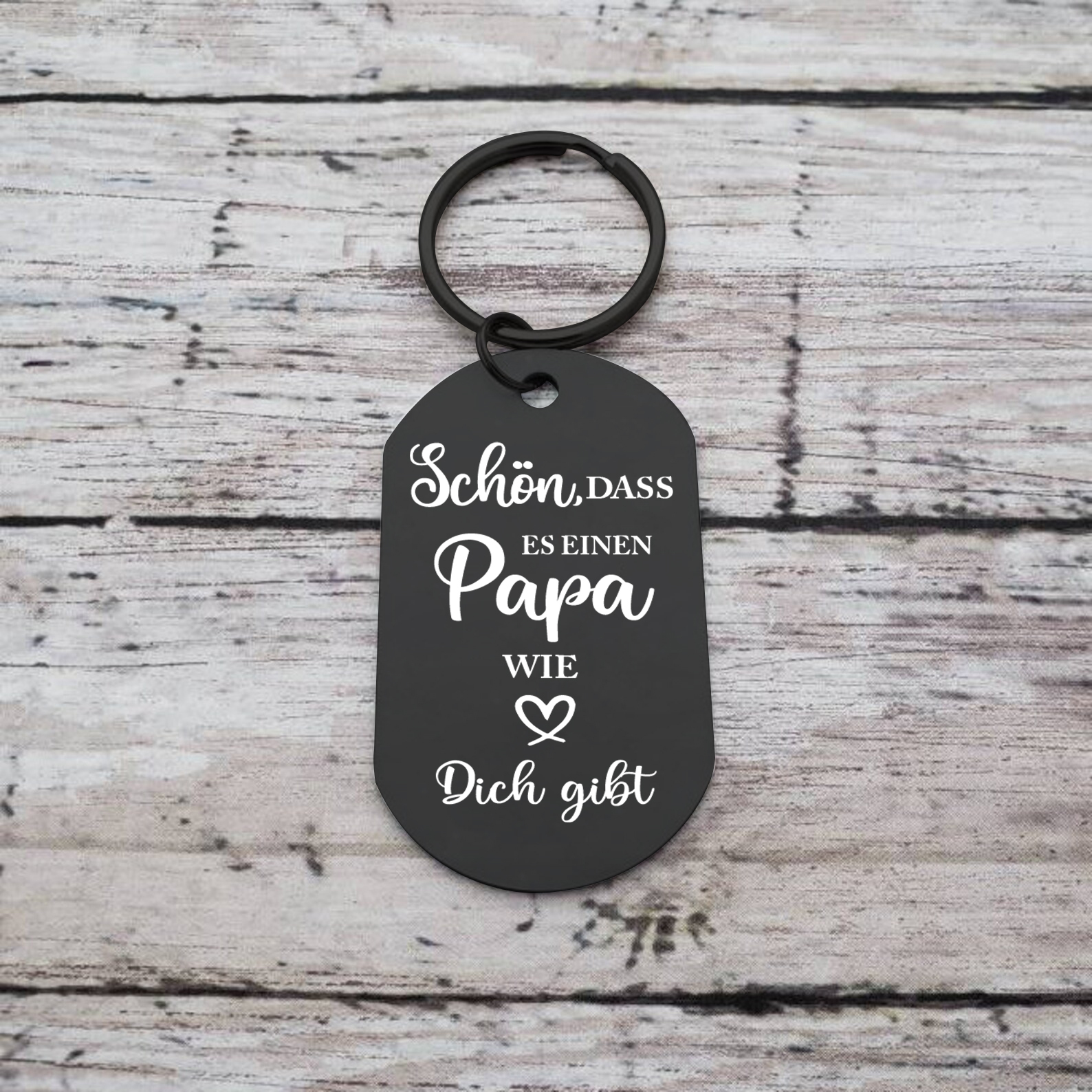 Personalisierbares Foto schwarzer Metall-Schlüsselanhänger – Schön, dass es einen Papa wie dich gibt – Geschenk für Vater