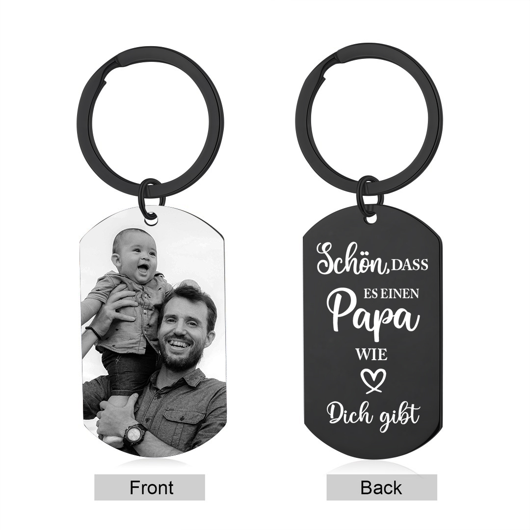 Personalisierbares Foto schwarzer Metall-Schlüsselanhänger – Schön, dass es einen Papa wie dich gibt – Geschenk für Vater