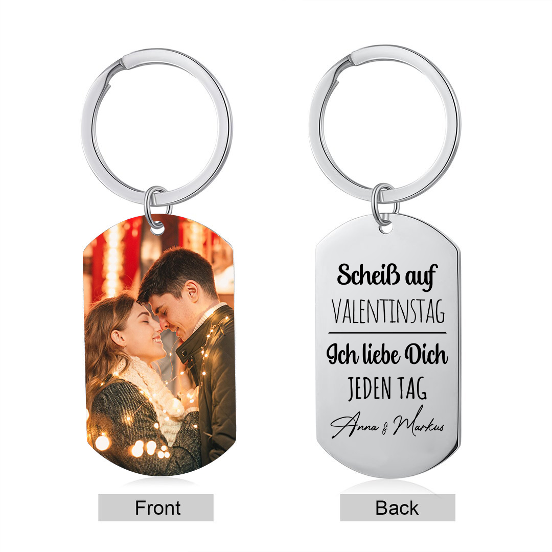Personalisierbares Foto & Text Paar Schlüsselanhänger – Scheib auf Valentinstag Ich liebe Dich jeden Tag – Geschenk für Paare