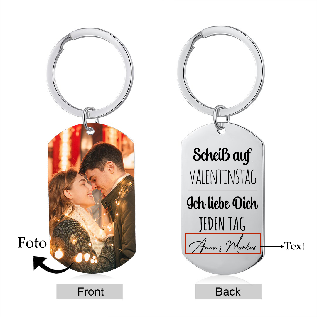 Personalisierbares Foto & Text Paar Schlüsselanhänger – Scheib auf Valentinstag Ich liebe Dich jeden Tag – Geschenk für Paare