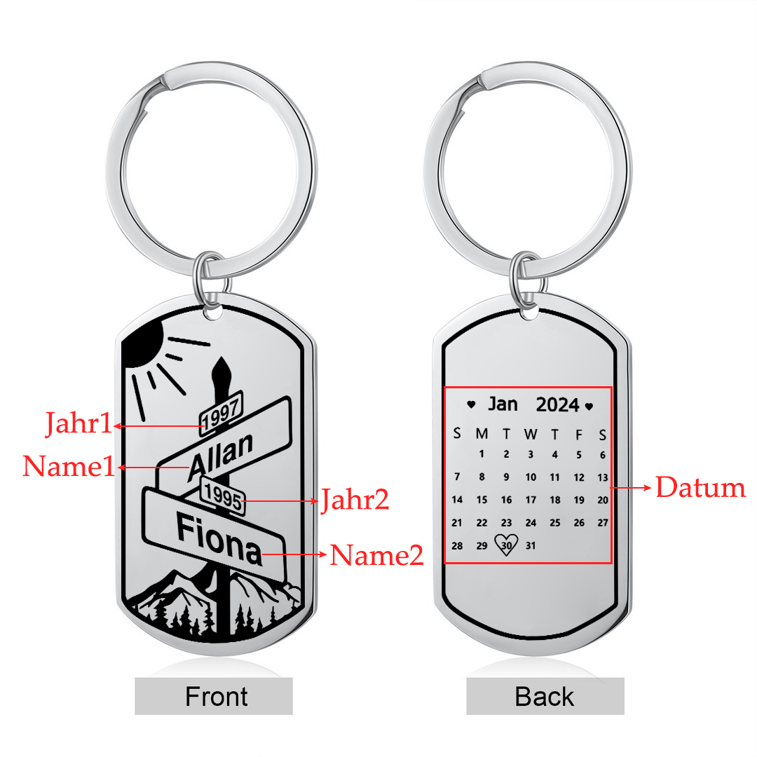 Personalisierbar 2 Namen & Datum & 2 Jahr Paar Metall-Schlüsselanhänger