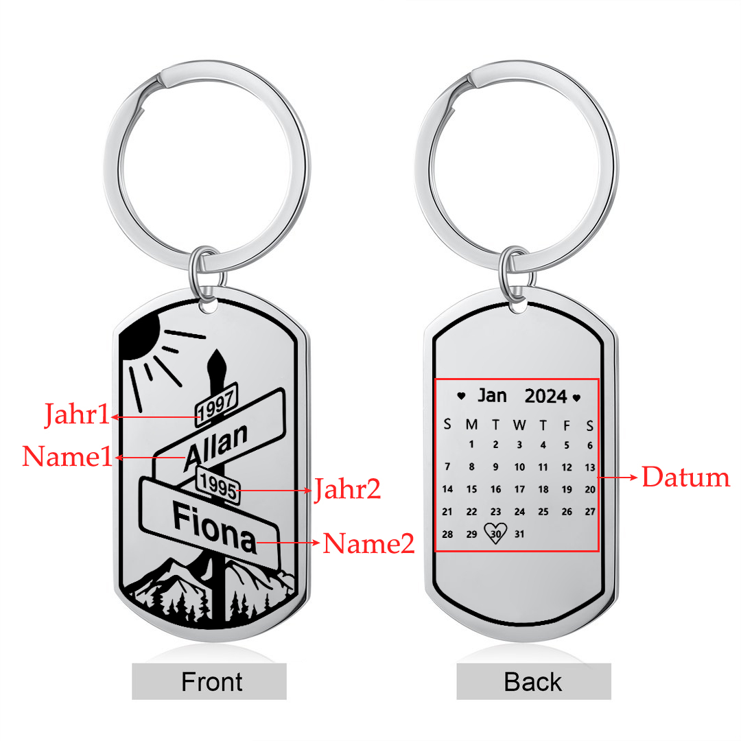 Personalisierbar 2 Namen & Datum & 2 Jahr Paar Metall-Schlüsselanhänger