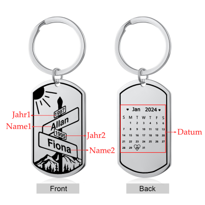Personalisierbar 2 Namen & Datum & 2 Jahr Paar Metall-Schlüsselanhänger