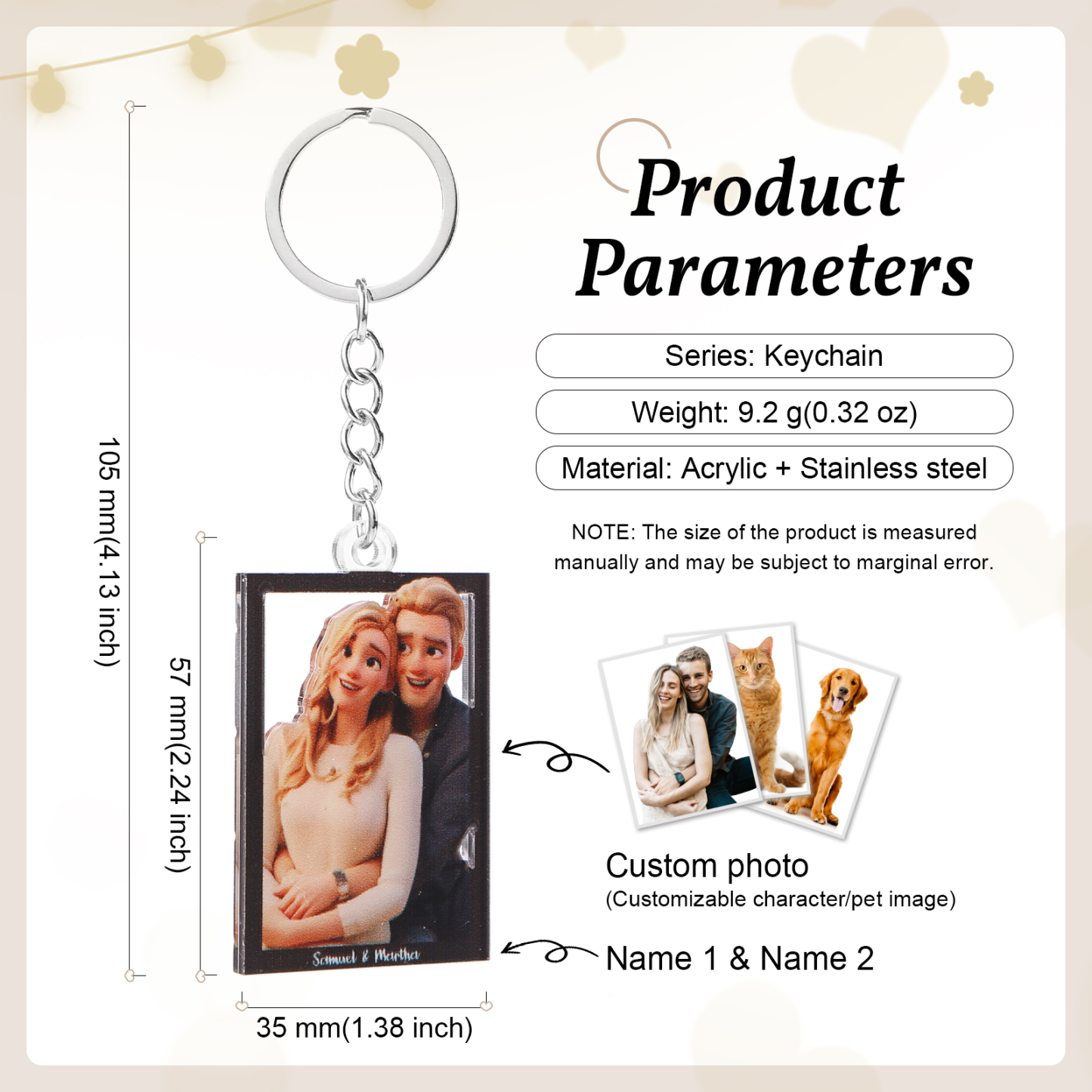 Personalisierter mit 1 Foto & 2 Namen Schlüsselanhänger für Paar - Einzigartiges Geschenk für besondere Momente