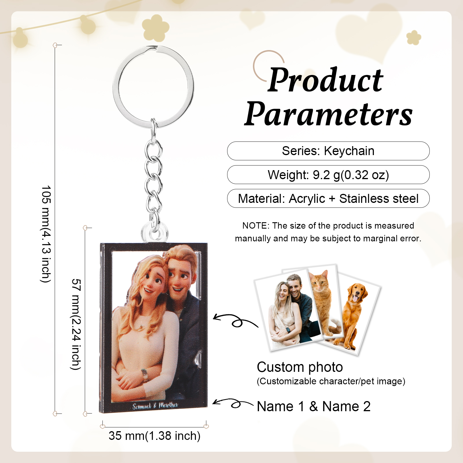 Personalisierter mit 1 Foto & 2 Namen Schlüsselanhänger für Paar - Einzigartiges Geschenk für besondere Momente