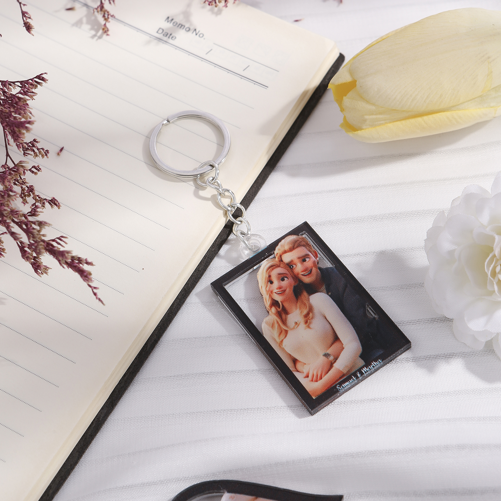 Personalisierter mit 1 Foto & 2 Namen Schlüsselanhänger für Paar - Einzigartiges Geschenk für besondere Momente