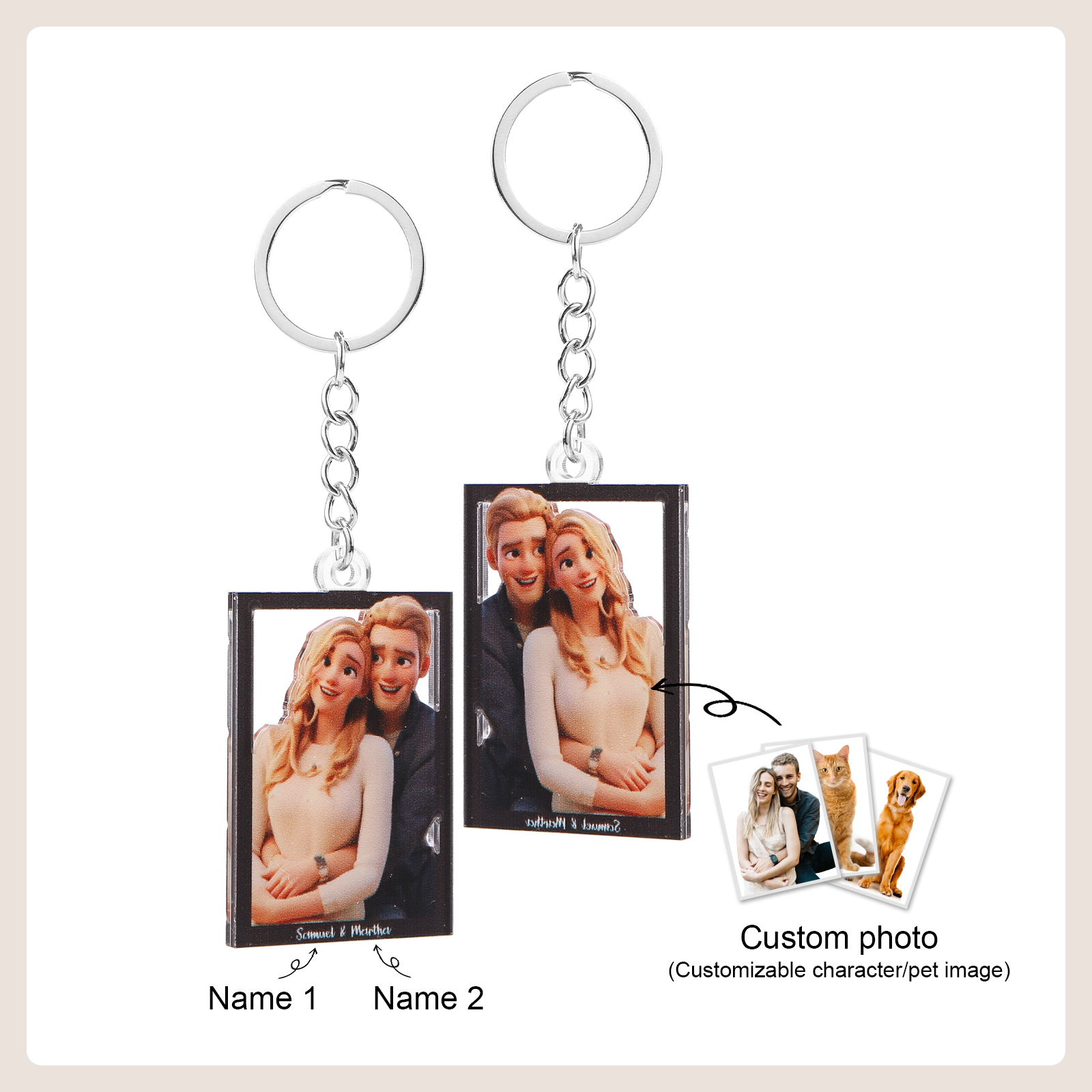 Personalisierter mit 1 Foto & 2 Namen Schlüsselanhänger für Paar - Einzigartiges Geschenk für besondere Momente