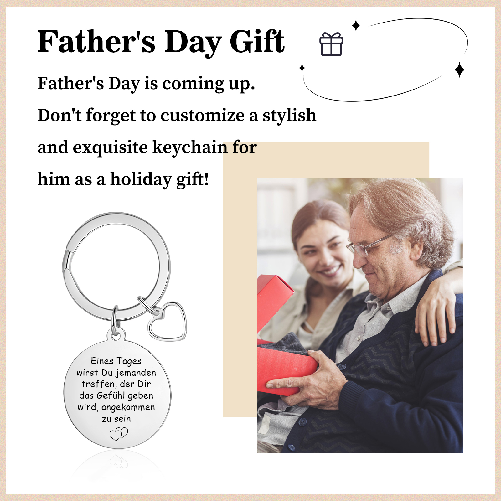 Personalisiertes Foto runder Metall-Schlüsselanhänger mit Herz – Eines Tages wirst Du jemanden treffen, der Dir das Gefühl geben wird, angekommen zu sein – Geschenk für Paar