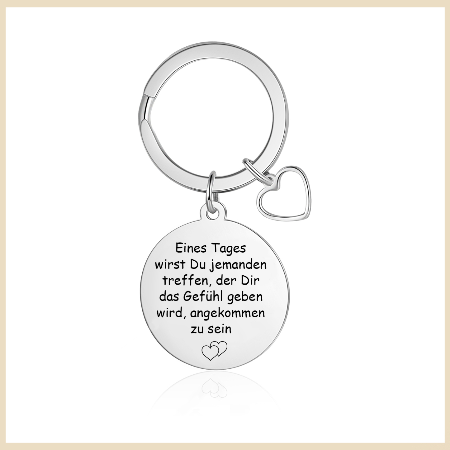 Personalisiertes Foto runder Metall-Schlüsselanhänger mit Herz – Eines Tages wirst Du jemanden treffen, der Dir das Gefühl geben wird, angekommen zu sein – Geschenk für Paar