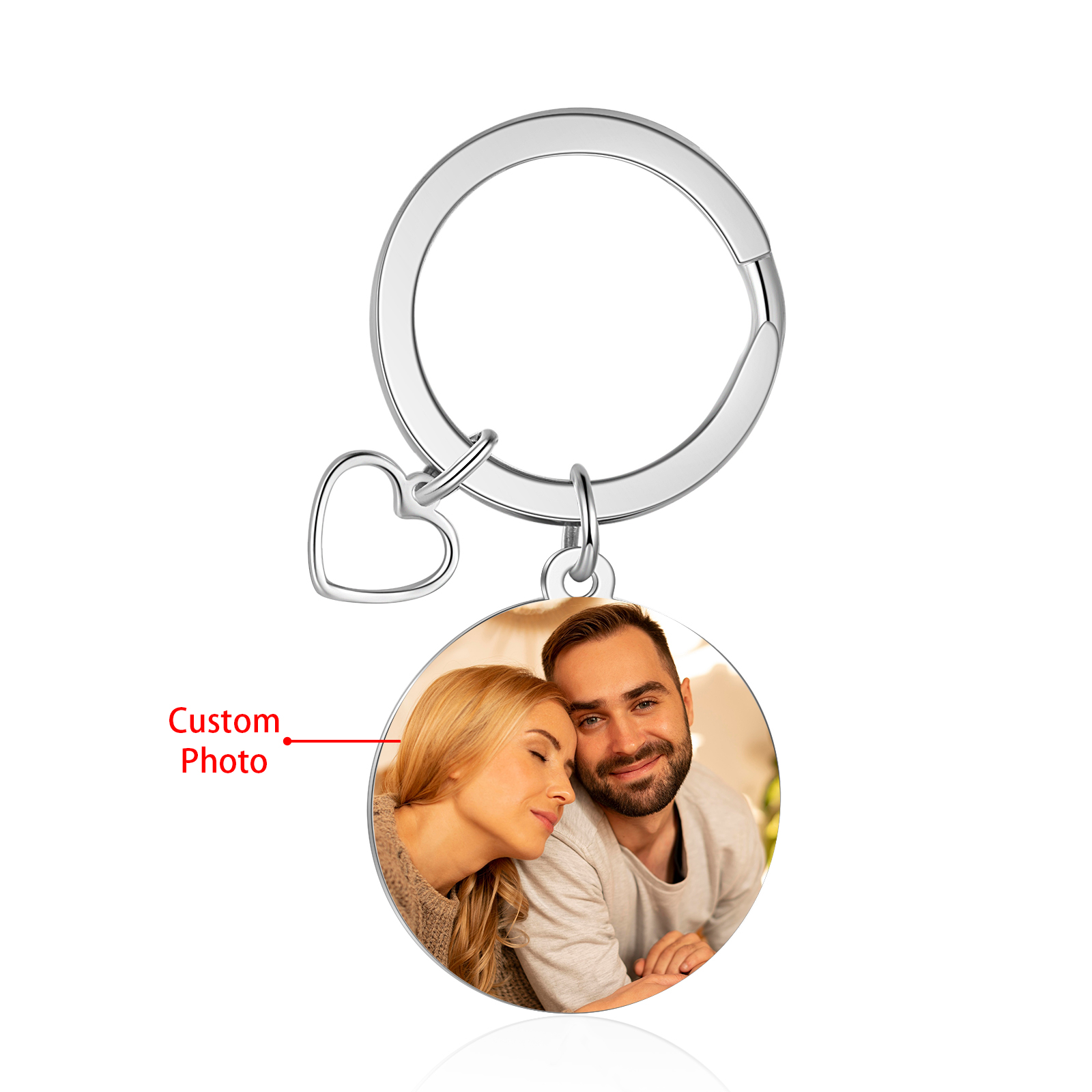 Personalisiertes Foto runder Metall-Schlüsselanhänger mit Herz – Eines Tages wirst Du jemanden treffen, der Dir das Gefühl geben wird, angekommen zu sein – Geschenk für Paar