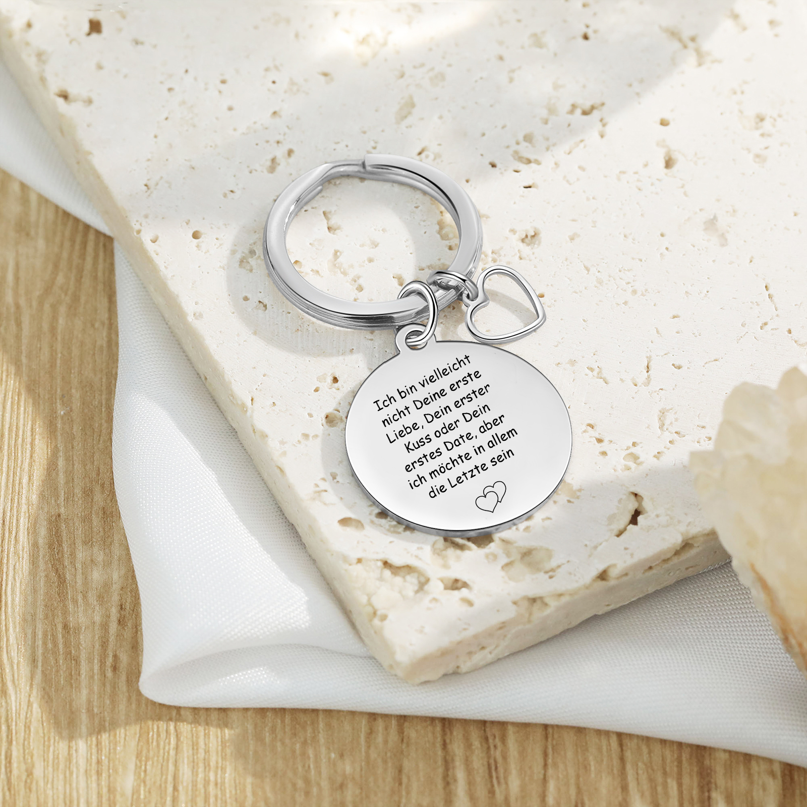 Personalisiertes Foto runder Metall-Schlüsselanhänger mit Herzanhänger – Ich möchte in allem die Letzte sein – Geschenk für Paar