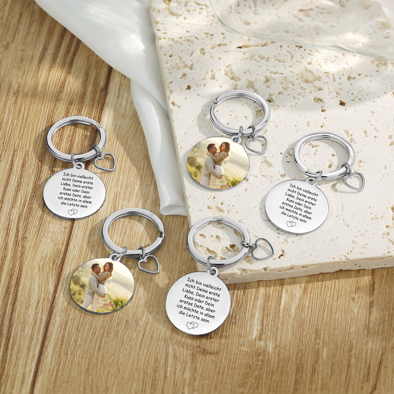 Personalisiertes Foto runder Metall-Schlüsselanhänger mit Herzanhänger – Ich möchte in allem die Letzte sein – Geschenk für Paar