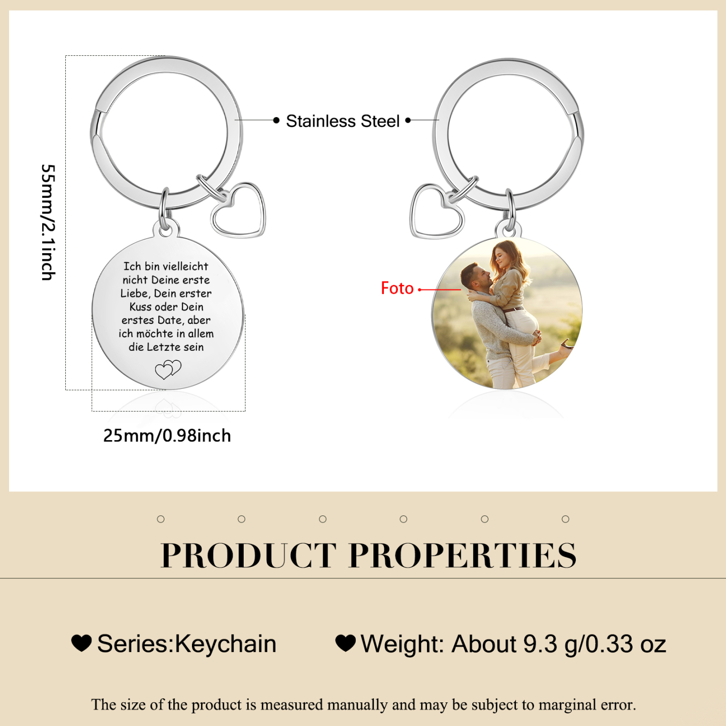Personalisiertes Foto runder Metall-Schlüsselanhänger mit Herzanhänger – Ich möchte in allem die Letzte sein – Geschenk für Paar