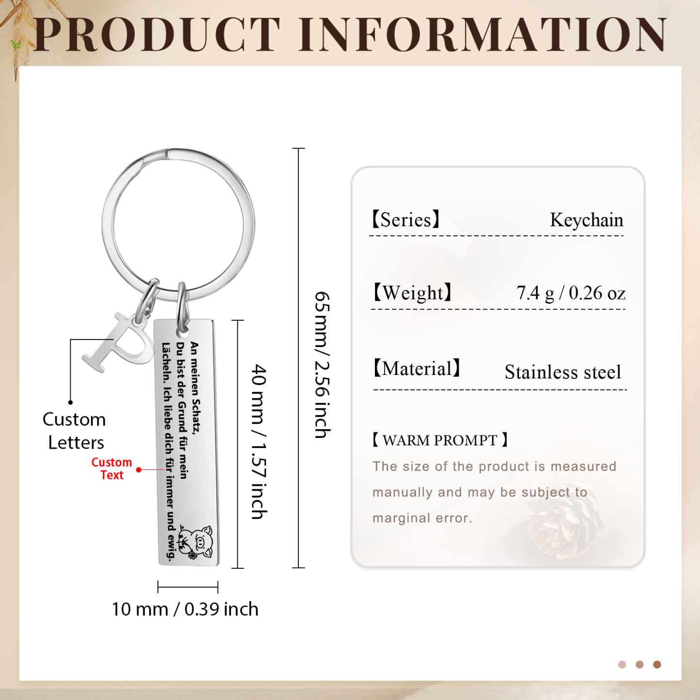 Personalisierter Buchstabe & Text Metall-Schlüsselanhänger – An meinen Schatz, Du bist der Grund für mein Lächeln – Geschenk für Paar