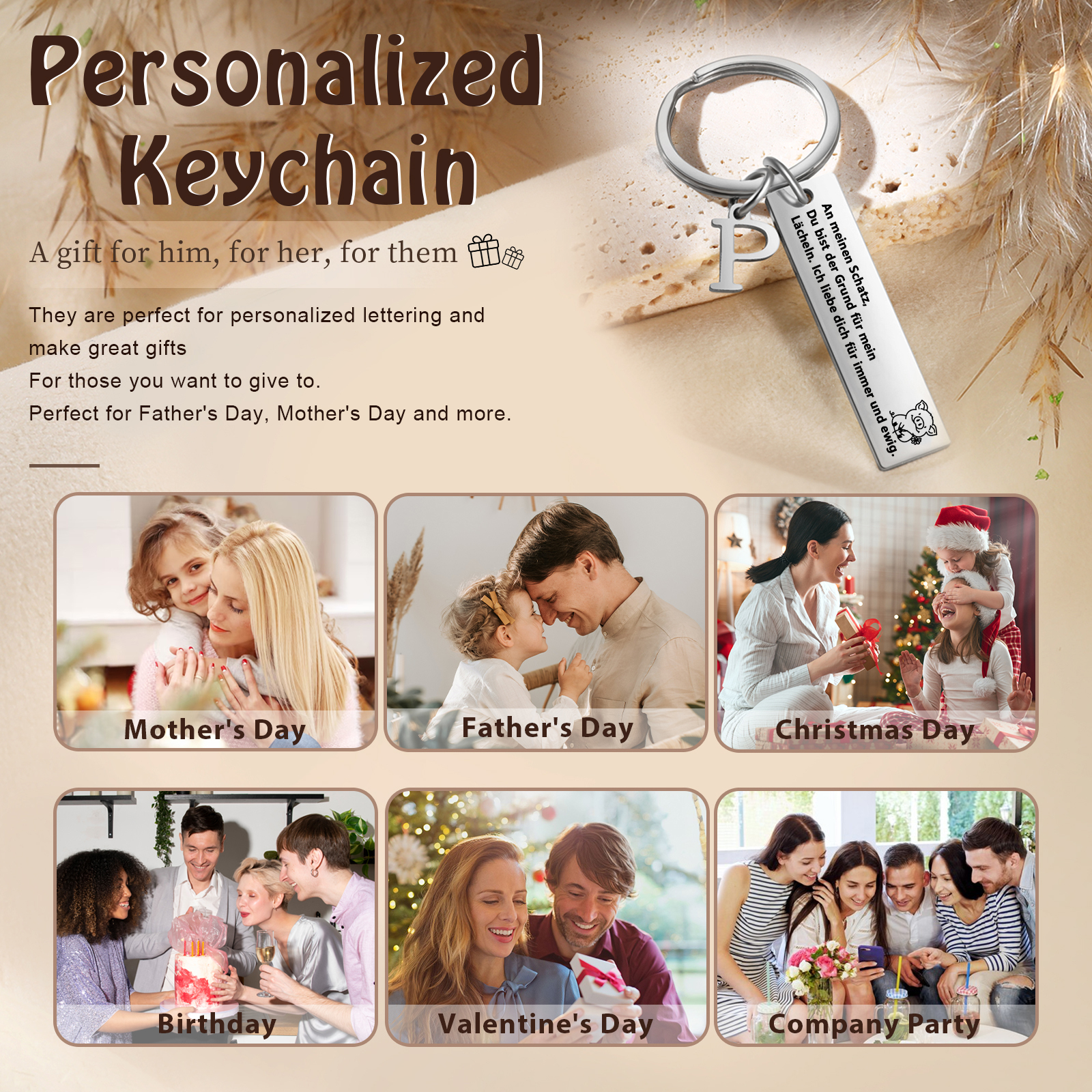 Personalisierter Buchstabe & Text Metall-Schlüsselanhänger – An meinen Schatz, Du bist der Grund für mein Lächeln – Geschenk für Paar