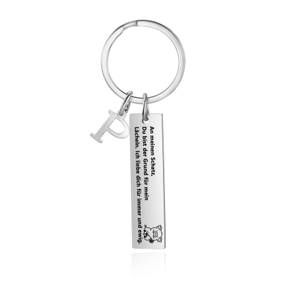 Personalisierter Buchstabe & Text Metall-Schlüsselanhänger – An meinen Schatz, Du bist der Grund für mein Lächeln – Geschenk für Paar