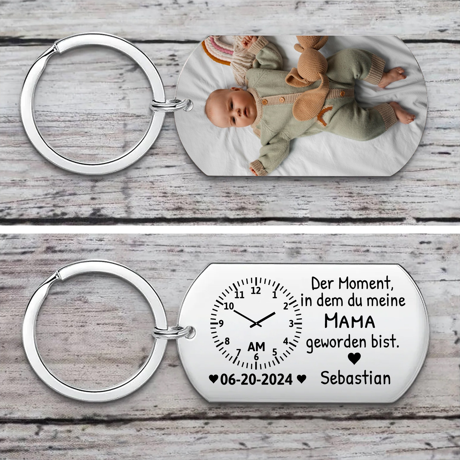 Personalisierte Namen & Datum & Uhr & Foto Schlüsselanhänger für Mama
