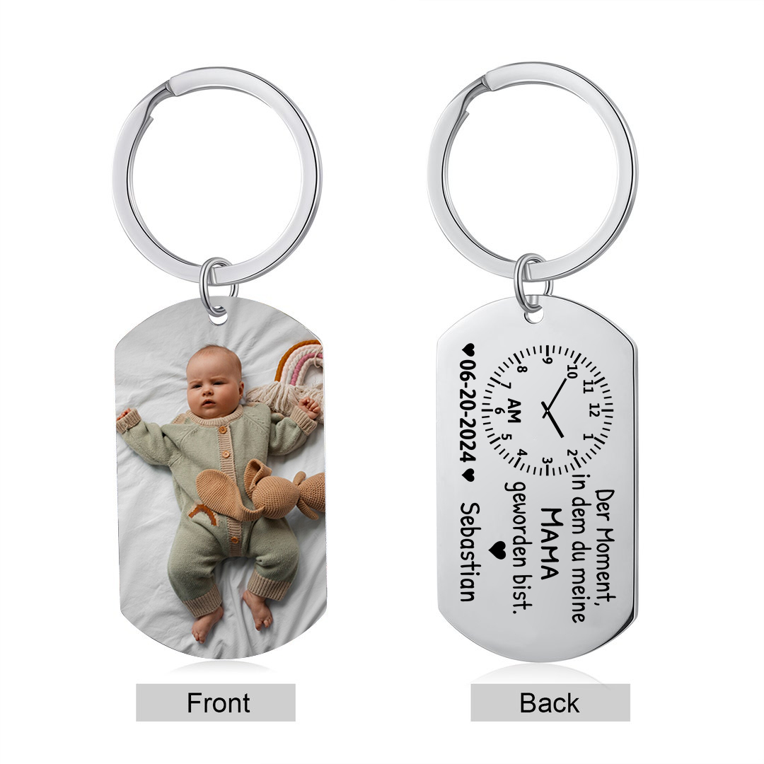 Personalisierte Namen & Datum & Uhr & Foto Schlüsselanhänger für Mama
