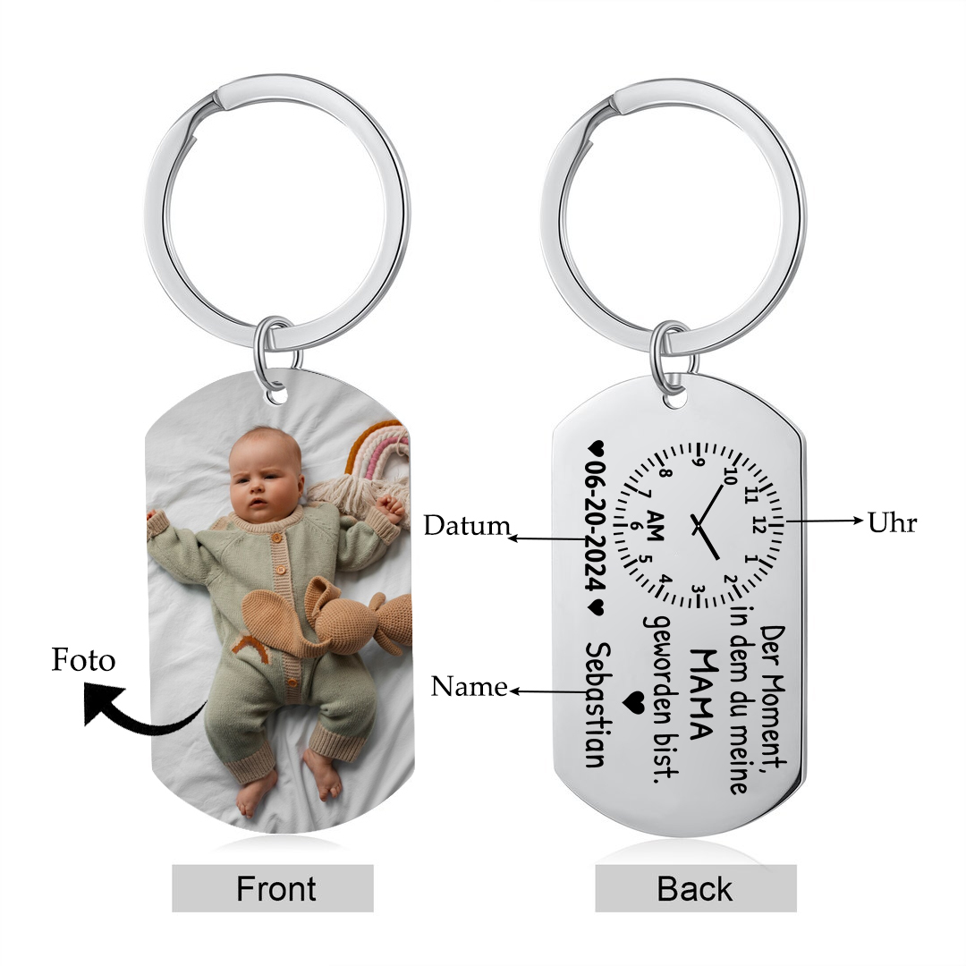 Personalisierte Namen & Datum & Uhr & Foto Schlüsselanhänger für Mama