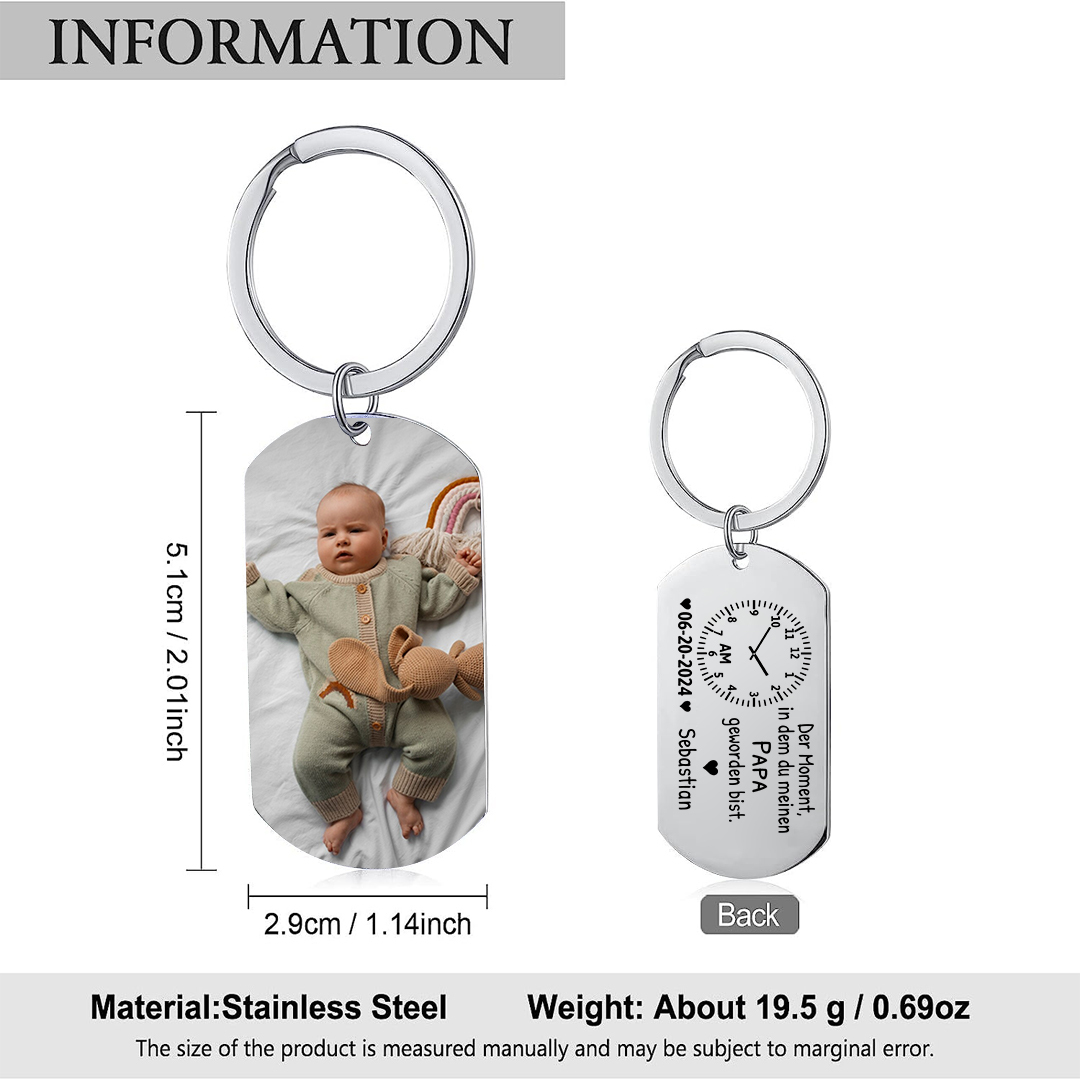 Personalisierte Namen & Datum & Uhr & Foto Schlüsselanhänger für Papa