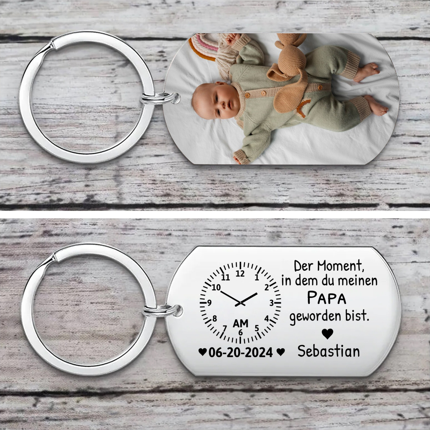Personalisierte Namen & Datum & Uhr & Foto Schlüsselanhänger für Papa