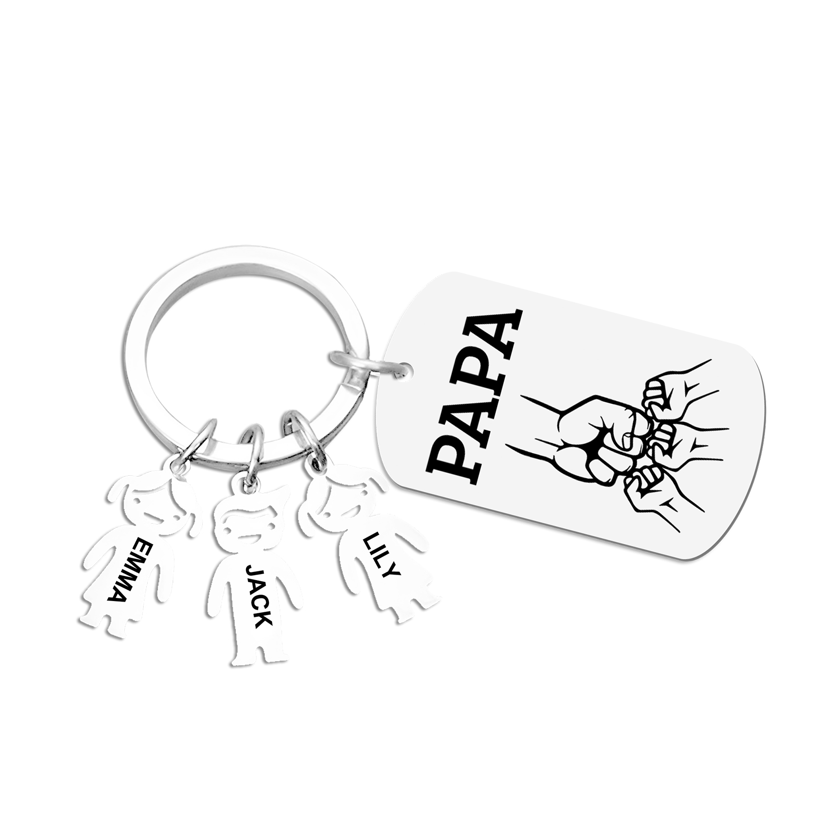 Personalisierte 3 Namen & Text Schlüsselanhänger mit Faust für Papa