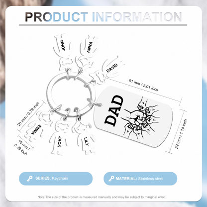 Personalisierte 6 Namen & Text Schlüsselanhänger mit Faust für Papa