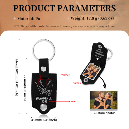 Personalisierbarer PU Leder Schlüsselanhänger mit Foto,2 Namen & Jahr für Paar – "FAHR VORSICHTIG, ICH BRAUCHE DICH HIER BEI MIR"