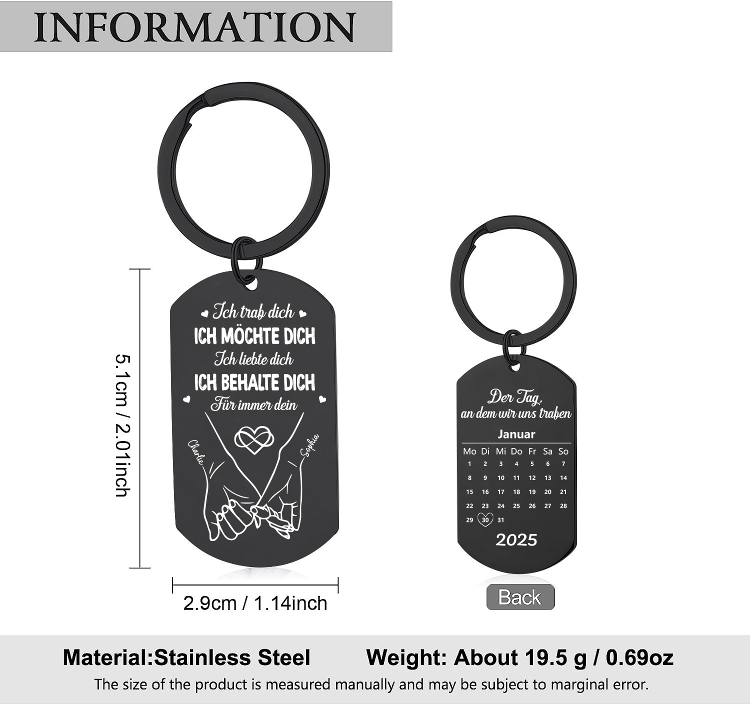 Personalisierter mit 2 Namen & 1 Datum & 1 Jahr Schlüsselanhänger - Der Tag, an dem wir uns trafen
