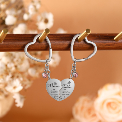 Personalisierbare 2 Geburtssteine Mama-Tcohter Metall-Schlüsselanhänger in Herzform