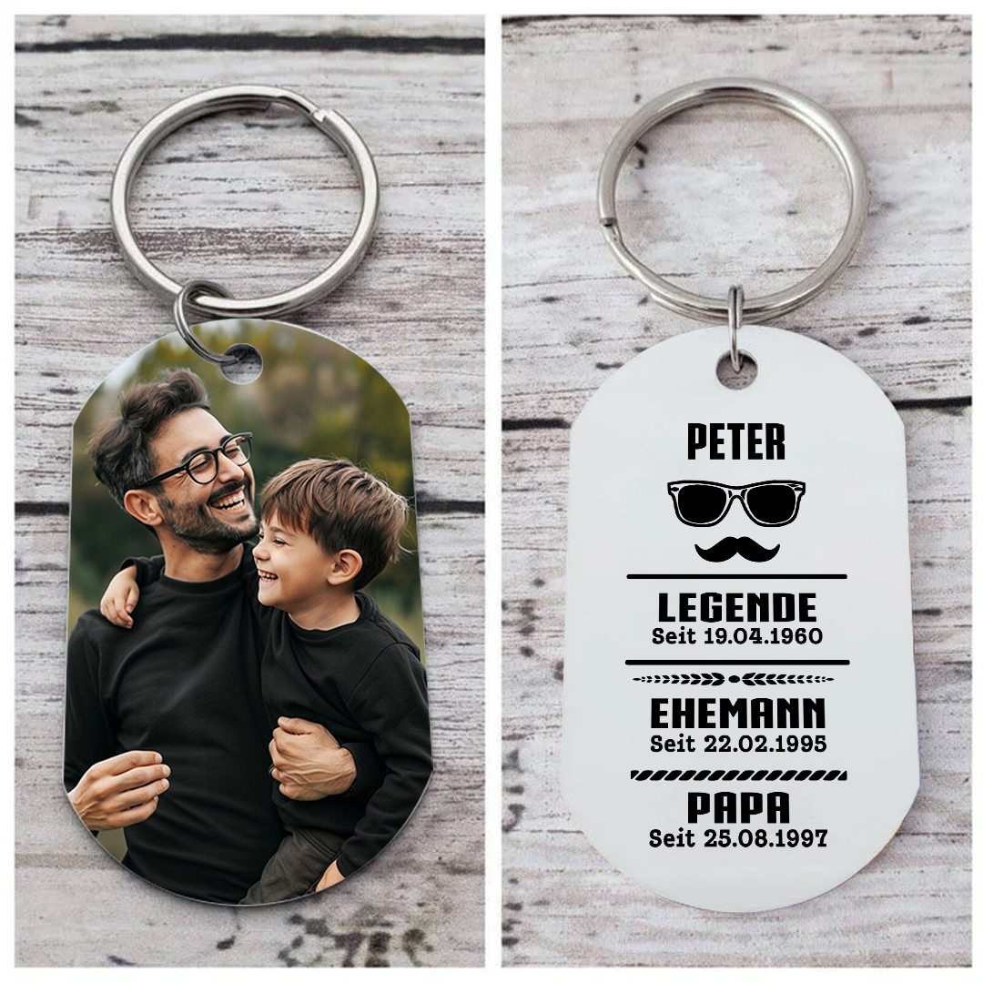 Personalisierbarer Foto && Name & 3 Daten Schlüsselanhänger-Legende-Ehemann-Opa