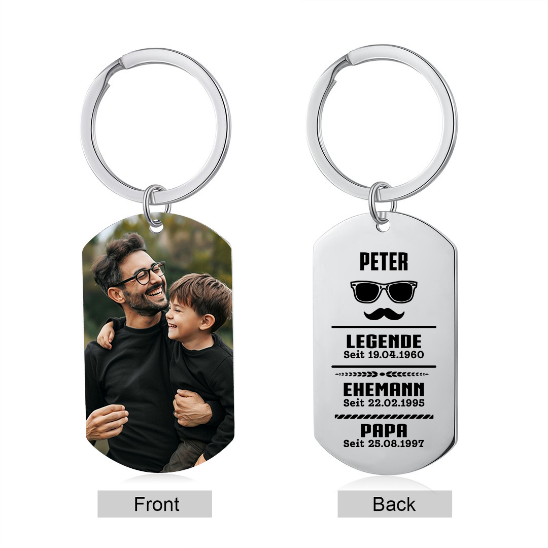 Personalisierbarer Foto && Name & 3 Daten Schlüsselanhänger-Legende-Ehemann-Opa