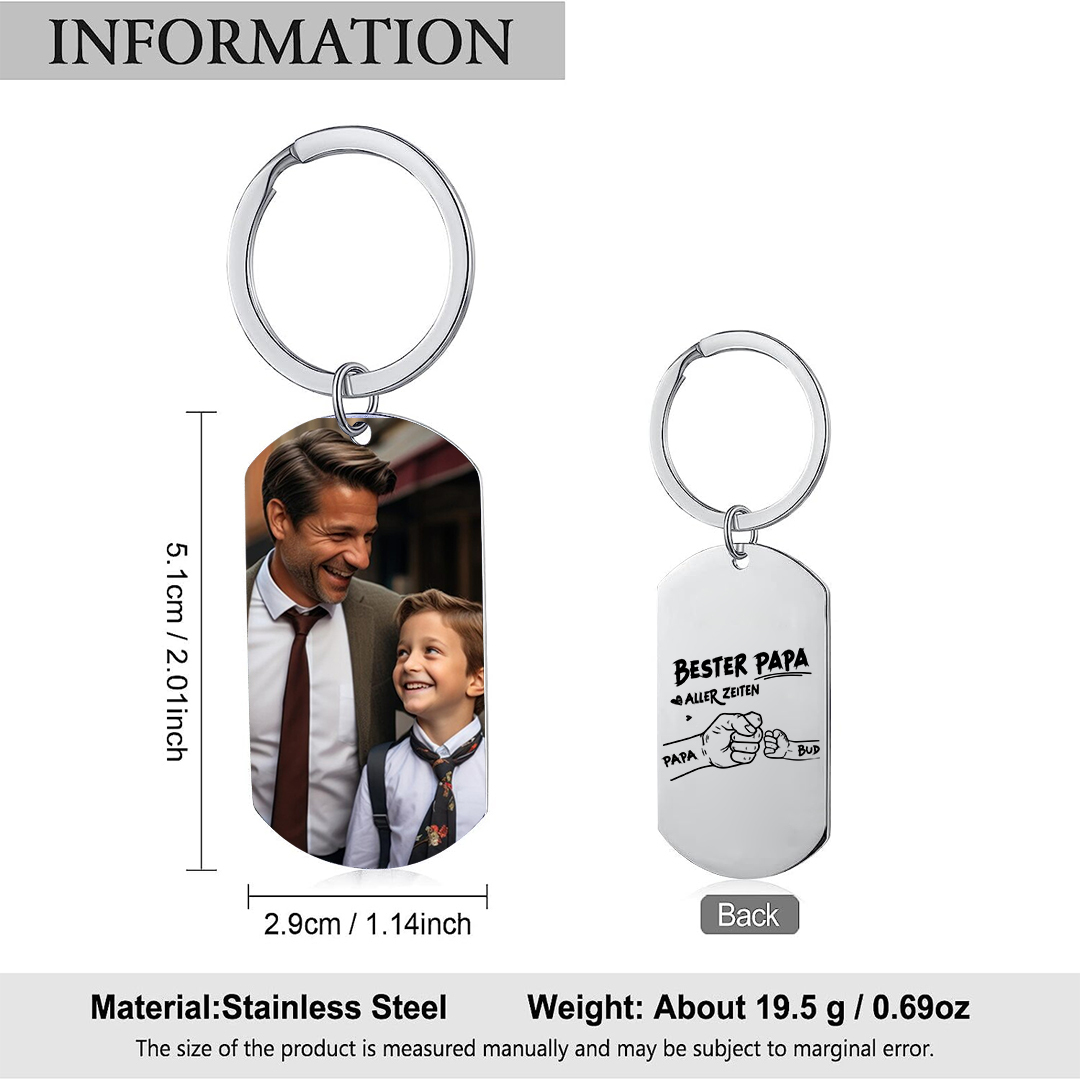 Personalisierter 2-6 Namen Ledergürtel & 2-6 Namen Schlüsselanhänger mit Foto & Karte & Box Geschenkbox Set für Papa