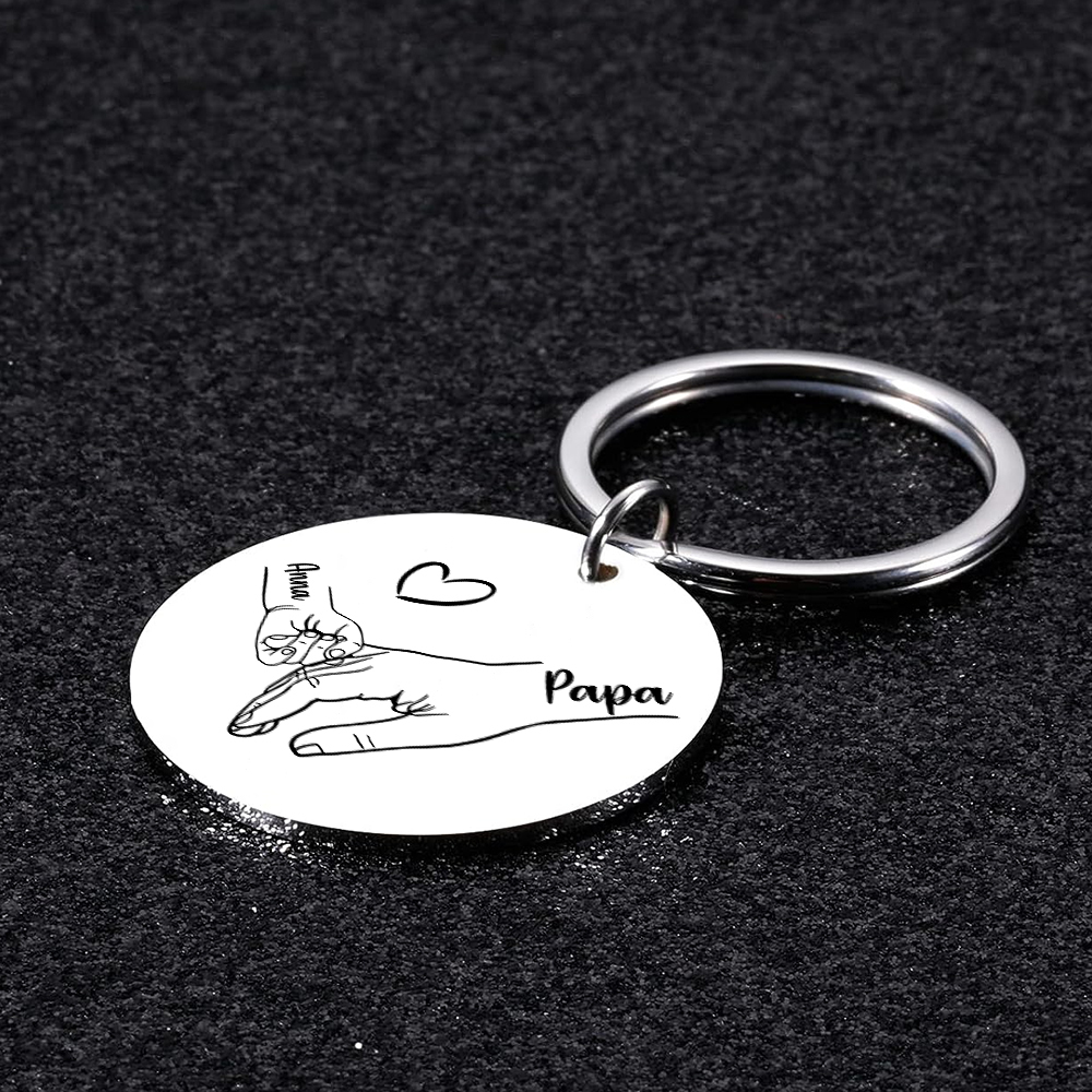 Personalisierbares Foto & 1-5 Namen Rund Metall-Hand in Hand-Schlüsselanhänger für PAPA