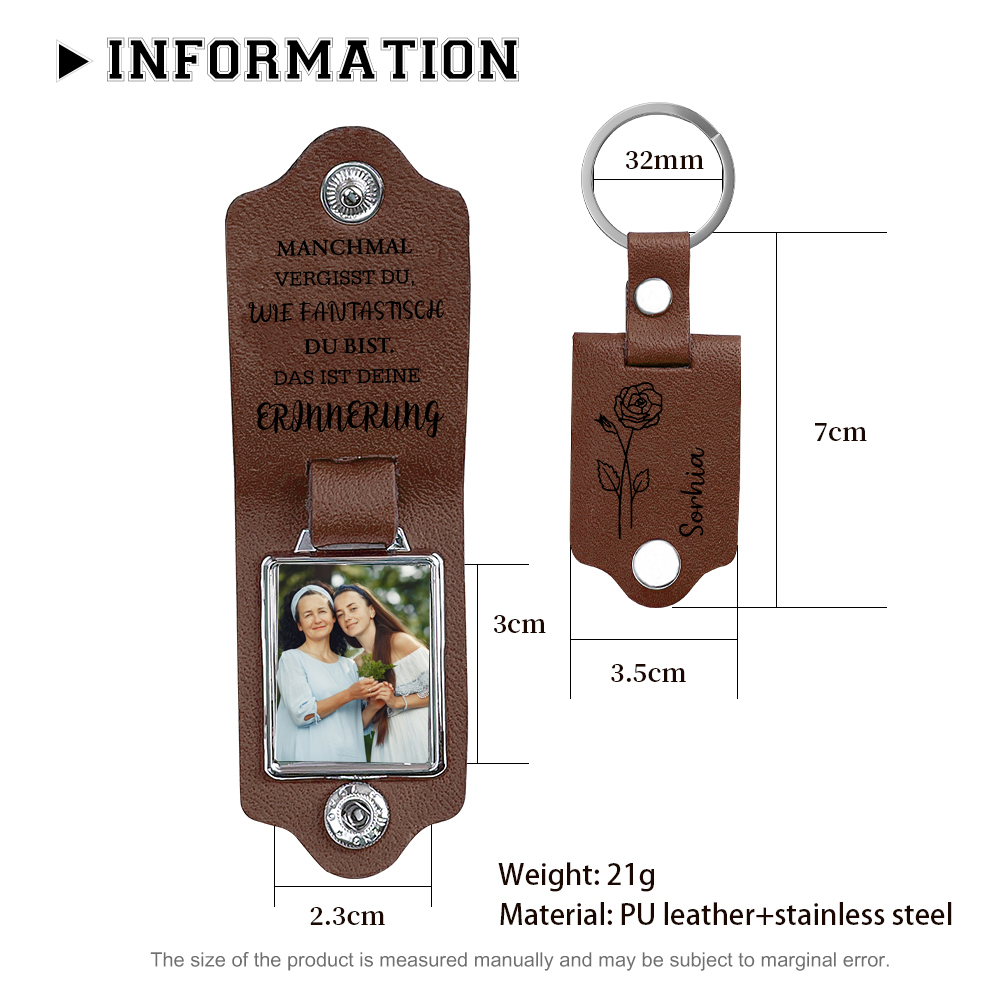 Personalisierter Foto & Name & Geburtsblume Leder Schlüsselanhänger-MANCHMAL VERGISST DU, WIE FANTASTISCH DU BIST-Schlüsselanhänger aus Leder für Mama