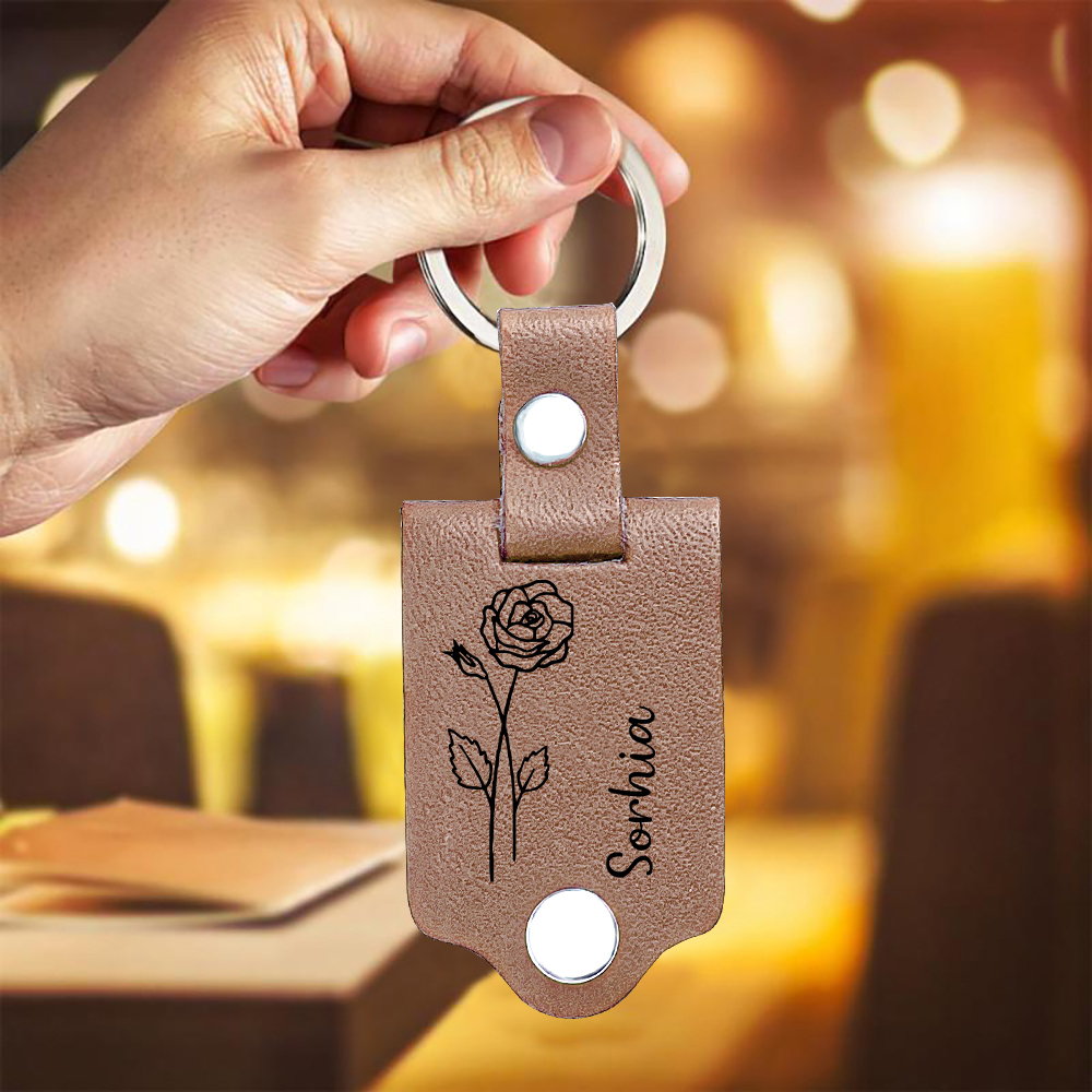 Personalisierter Foto & Name & Geburtsblume Leder Schlüsselanhänger-MANCHMAL VERGISST DU,  WIE FANTASTISCH  DU BIST-Schlüsselanhänger aus Leder für Mama