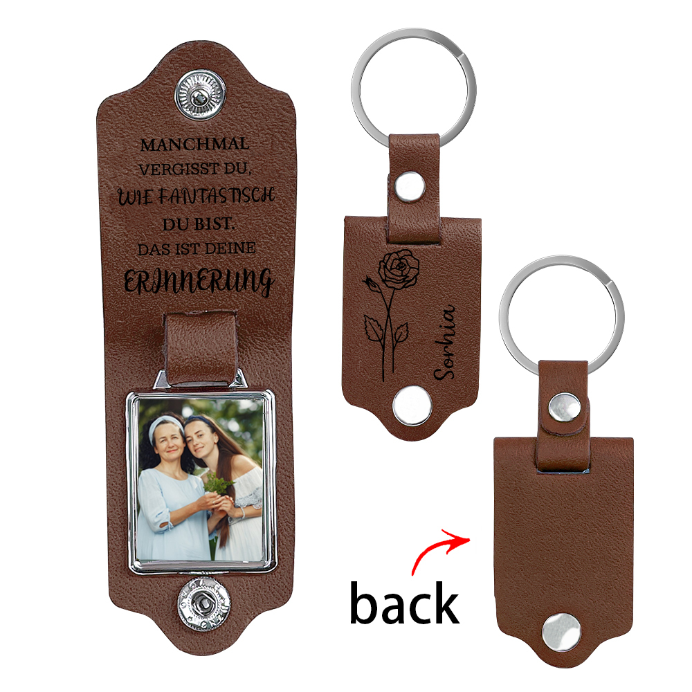 Personalisierter Foto & Name & Geburtsblume Leder Schlüsselanhänger-MANCHMAL VERGISST DU, WIE FANTASTISCH DU BIST-Schlüsselanhänger aus Leder für Mama