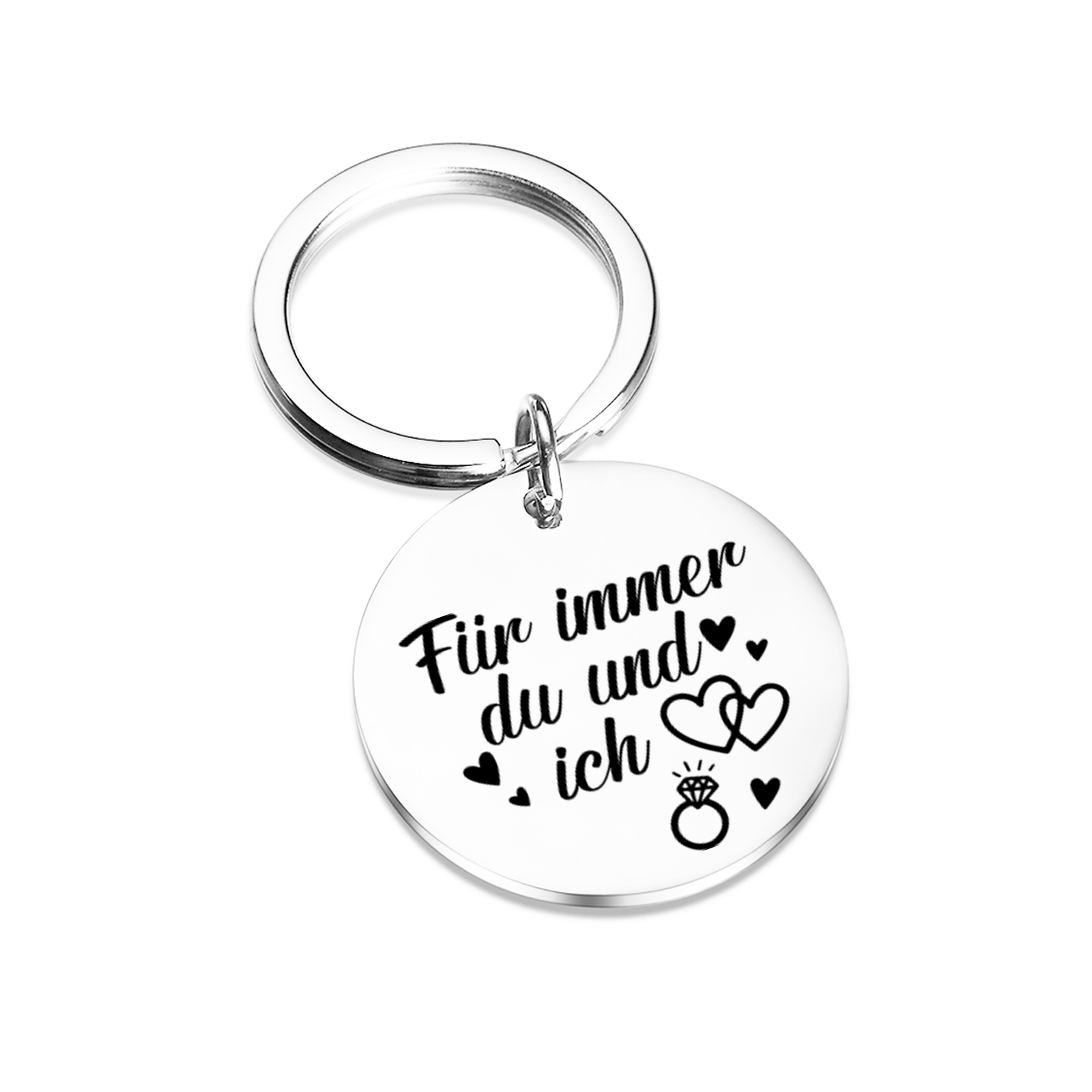 Herzgravur Paare runder Edelstahl-Schlüsselanhänger — “Glück beginnt mit dir”