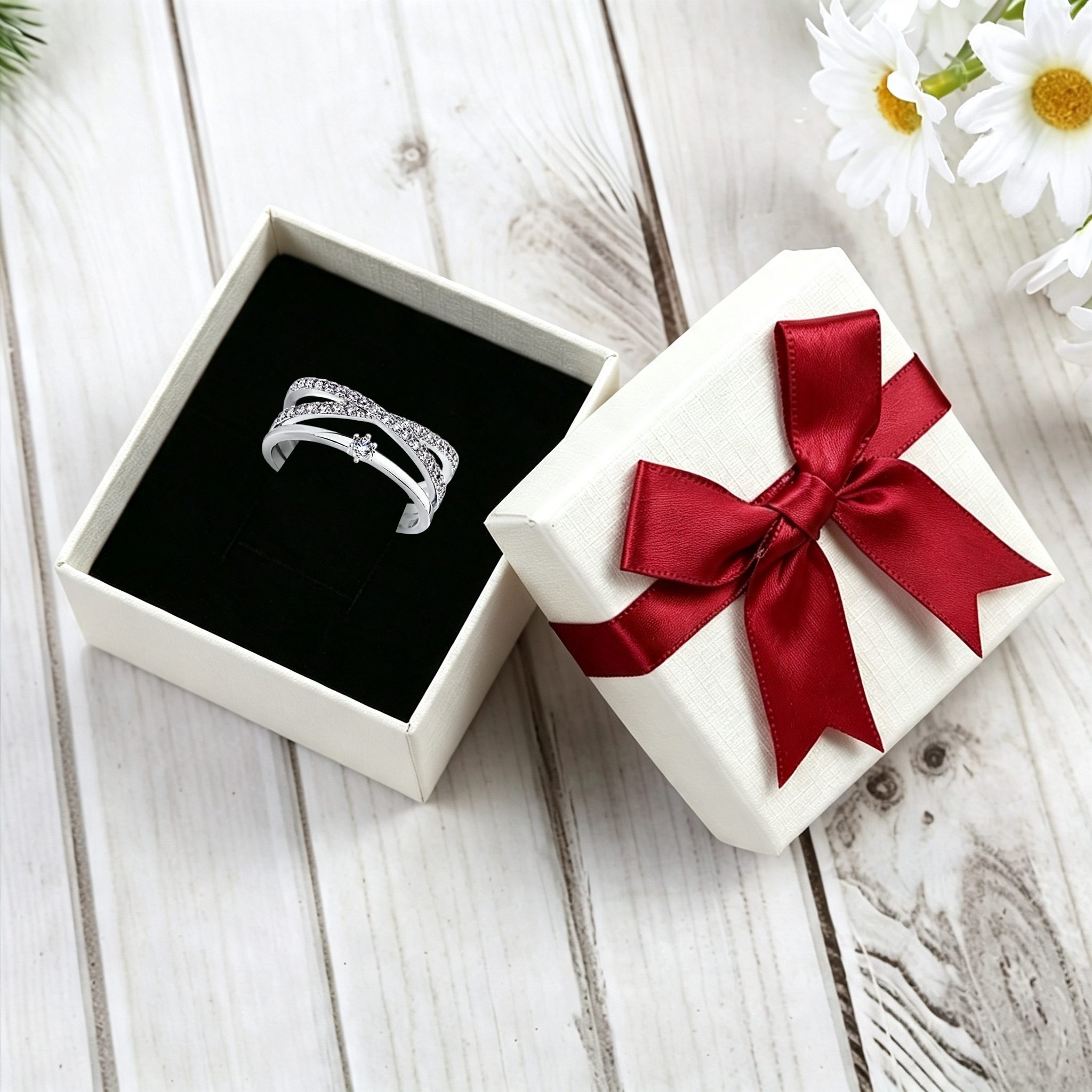 Offener Ring mit Zirkonia im Geschenkset