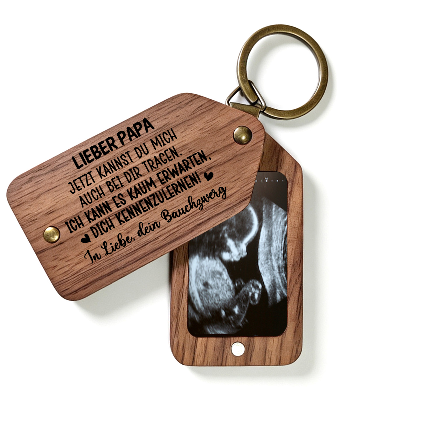 Personalisierter Foto-Schlüsselanhänger aus Holz mit Ultraschallbild Geschenk zur Schwangerschaftsverkündung für den werdenden Papa