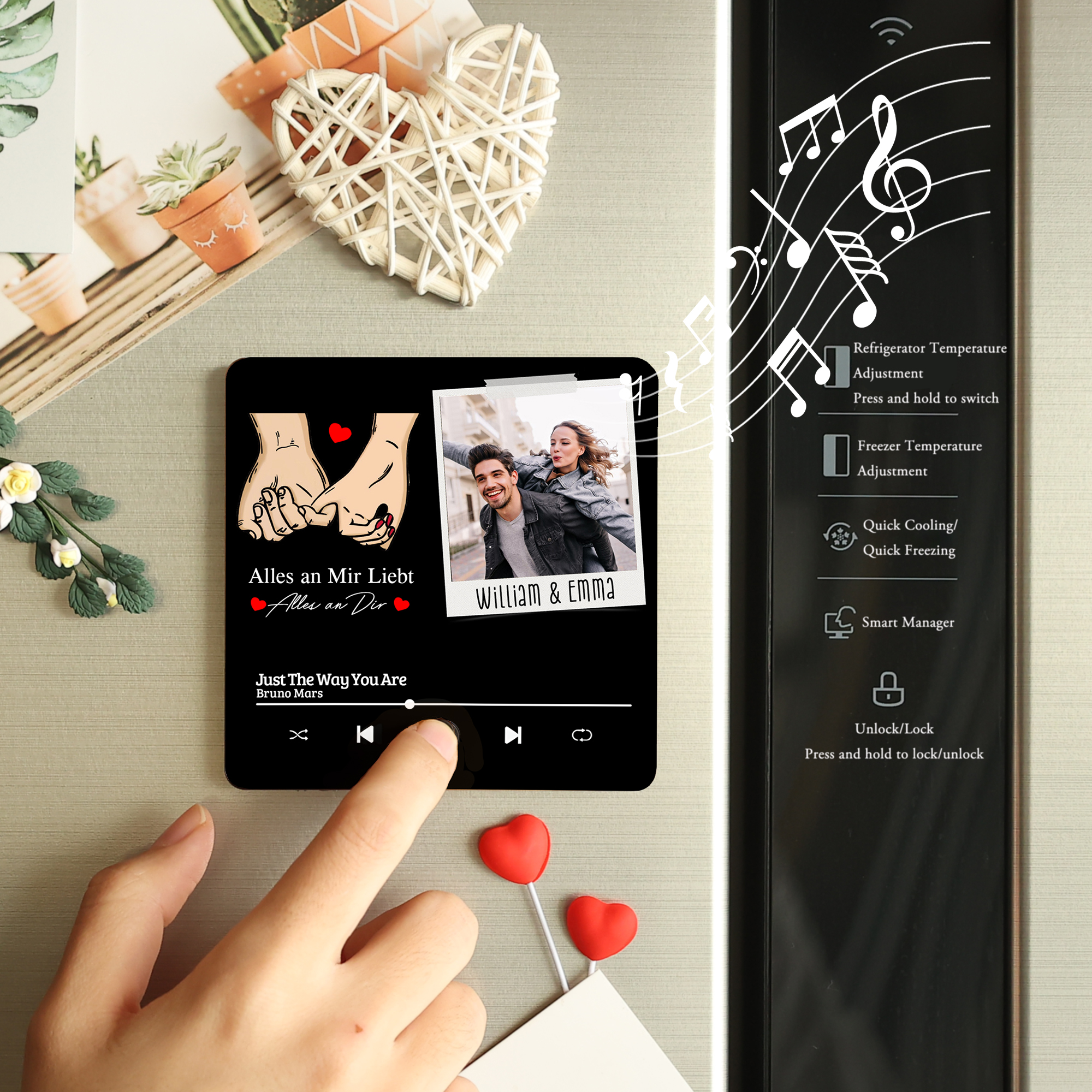 Personalisiertes Foto & Lied & 2 Namen Acryl Holz Kühlschrankmagnet mit Musikfunktion Alles an mir liebt Alles an dir Geschenk für Paar