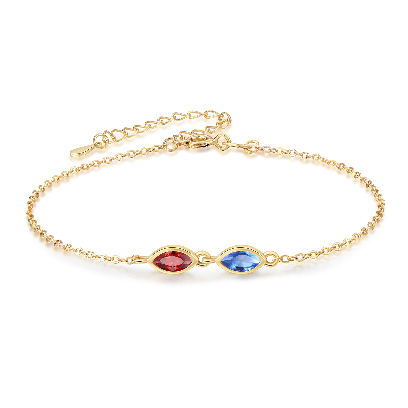 Personalisiertes Armband aus 925er Sterlingsilber mit 2–5 Geburtssteinen im Marquise-Schliff