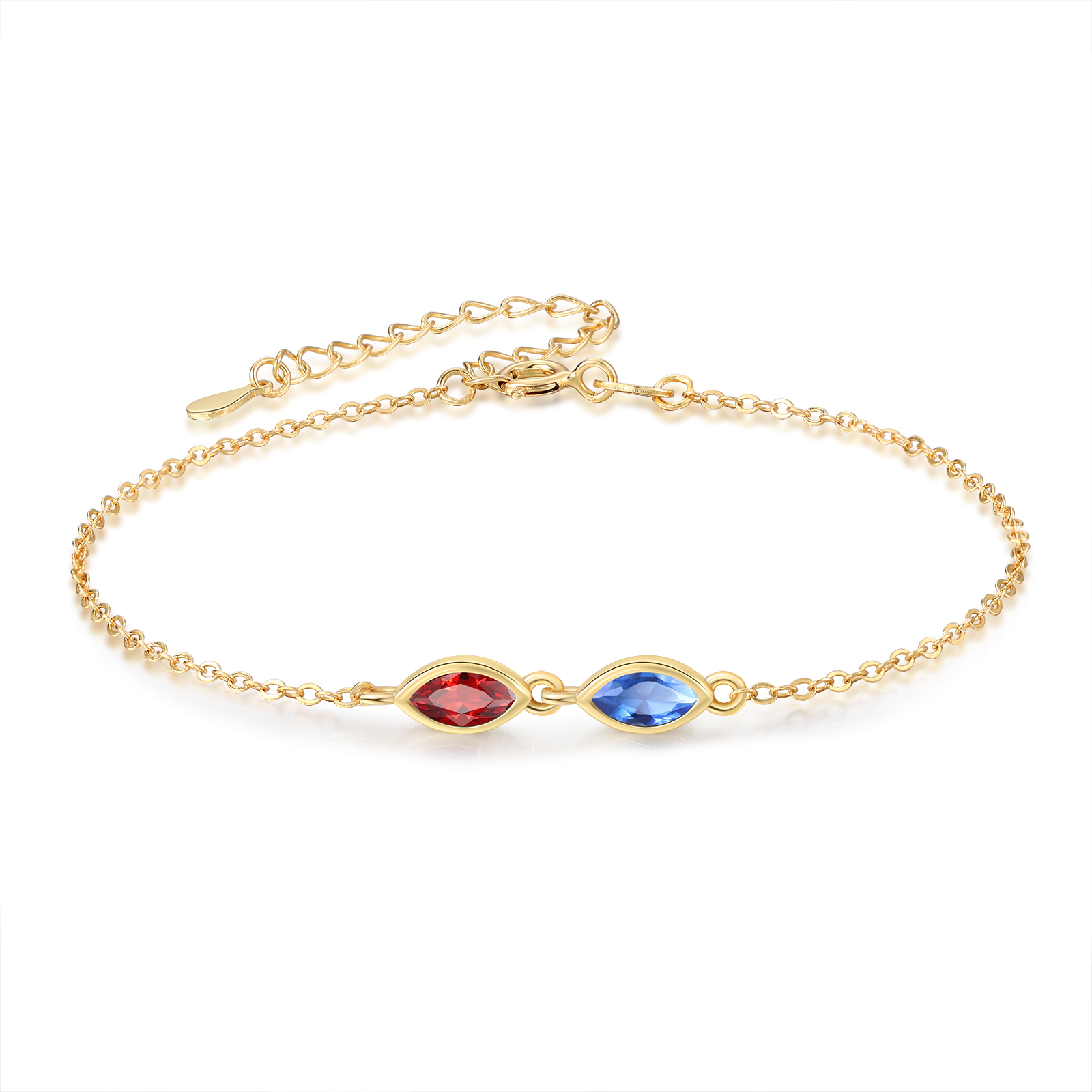 S925 925er Sterlingsilber personalisiertes Geburtsstein-Armband mit 2–5 Geburtssteinen (Marquise-Schliff), für den Alltag, Geburtstags- und Jubiläumsgeschenk für Mama, Tochter, Freundin, Ehefrau, Oma