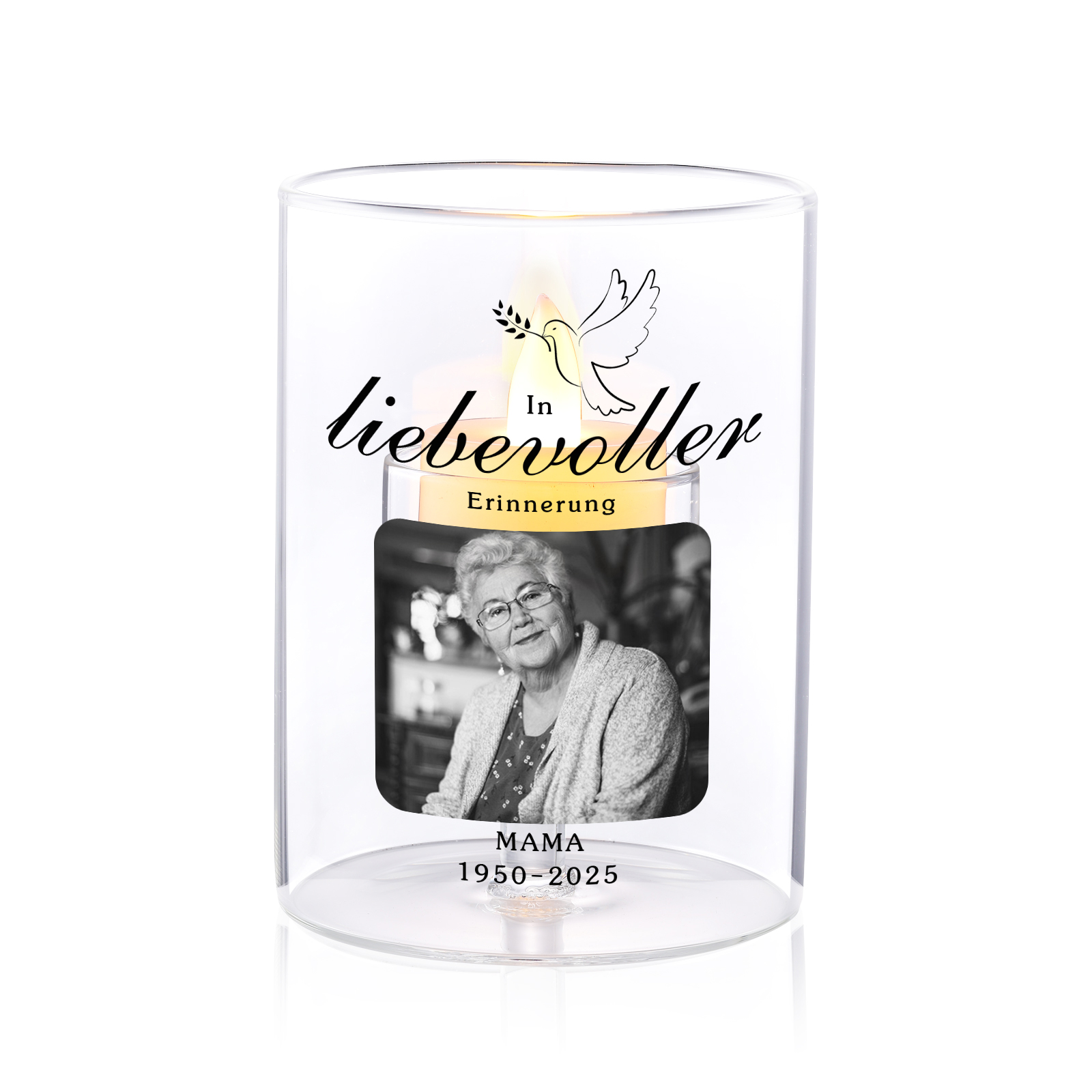Personalisierter Gedenk-Kerzenhalter aus Glas mit Foto