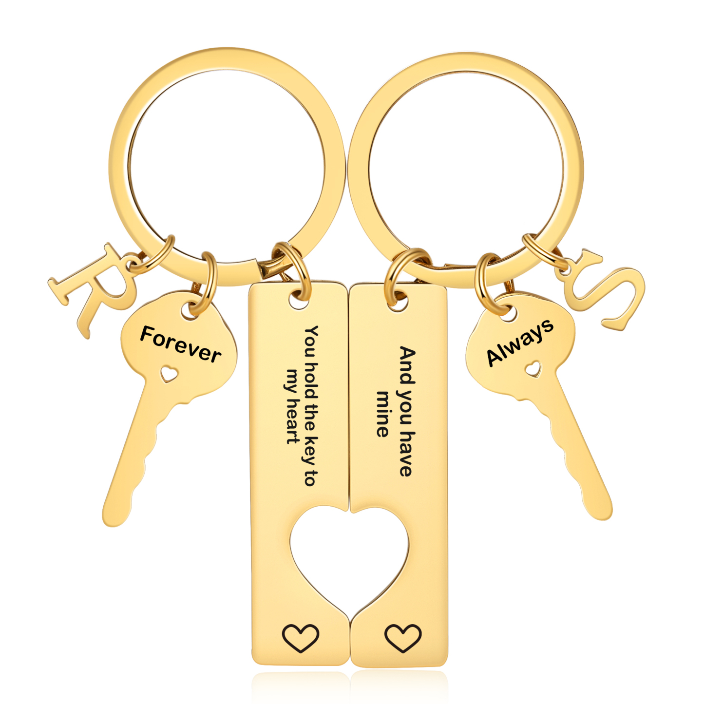 Herz-Ausschnitt Partner-Schlüsselanhänger-Set, personalisiert mit Namen und Buchstaben, Valentinstagsgeschenk