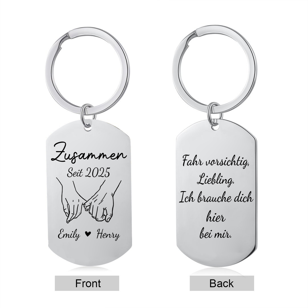 Personalisierter Edelstahl-Schlüsselanhänger Hände für Paar — "Ich brauche dich"