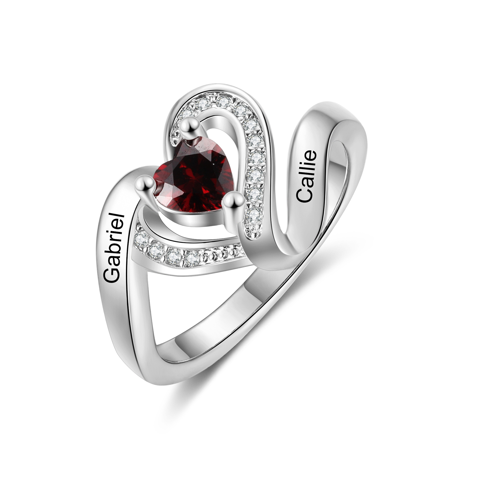 “Personalisierter Herzring für Damen mit 2–6 Namen & 1 Geburtsstein