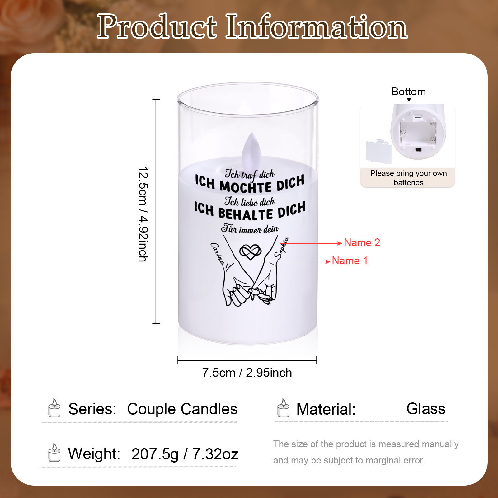 Personalisierte LED-Glaskerze für Paare – Kleiner-Finger-Schwur