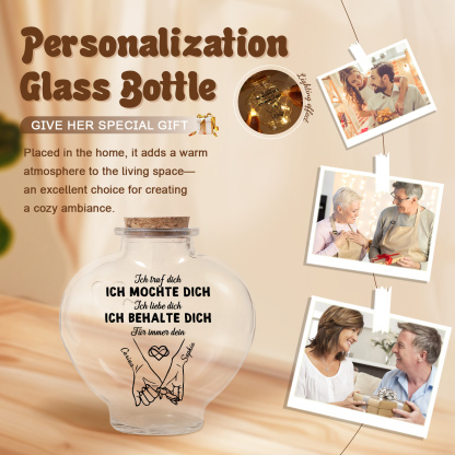 Personalisierte leuchtende Glasflasche – dekorative LED-Lampe in Herzform für Paare