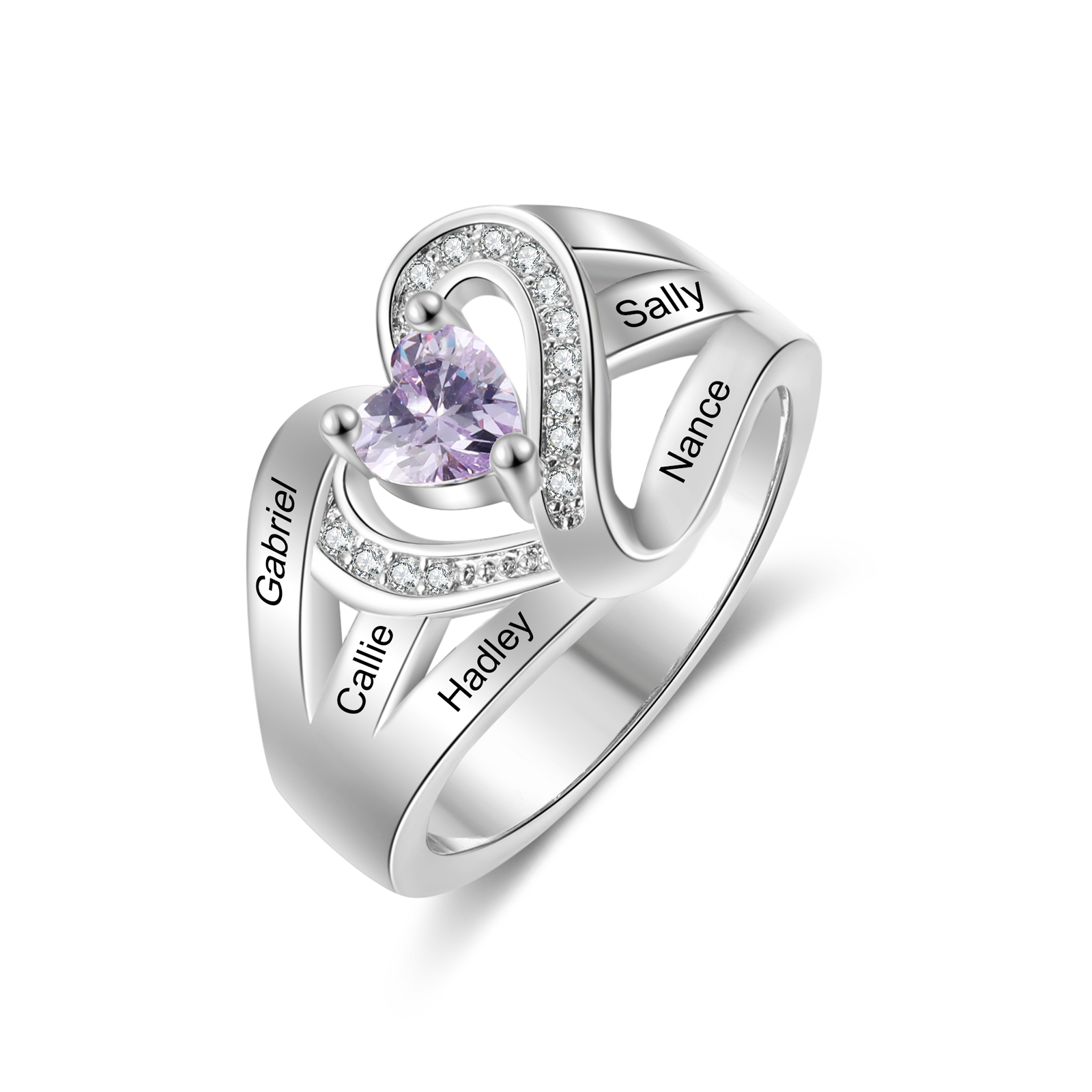 Personalisierter Namensring mit herzförmigem Geburtsstein ideales Geschenk für Mama, Oma, Ehefrau oder Freundin zu Muttertag, Geburtstag, Weihnachten | Kettenmachen
